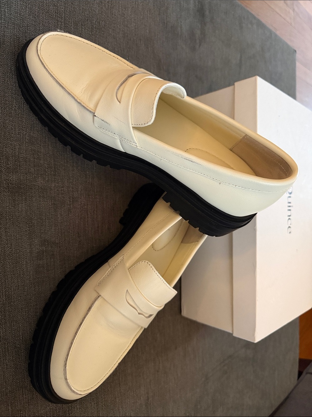 Quince Cream Leather Penny Loafers with Black Lug Sole - Picture 10 of 10